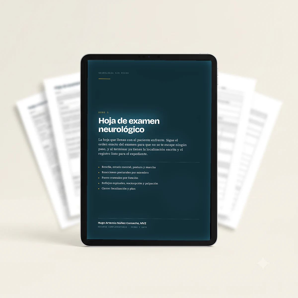 Hoja de examen neurológico imprimible en tablet
