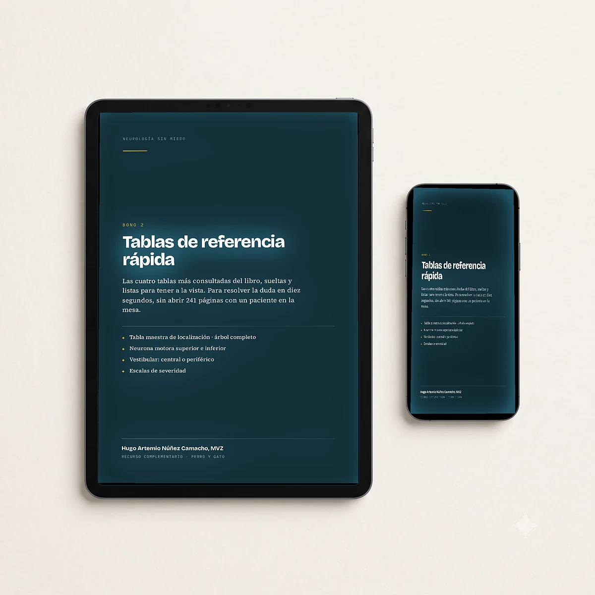 Tablas de referencia rápida en tablet y teléfono